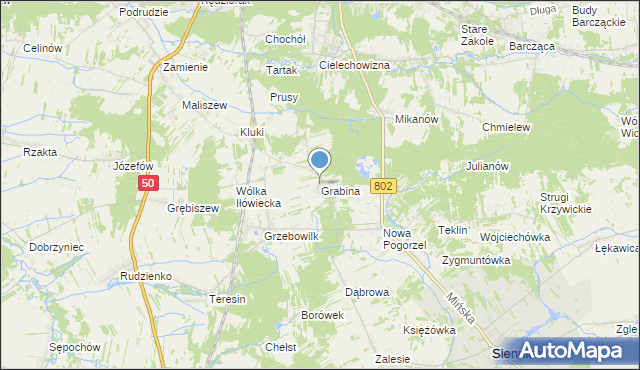 mapa Grabina, Grabina gmina Mińsk Mazowiecki na mapie Targeo
